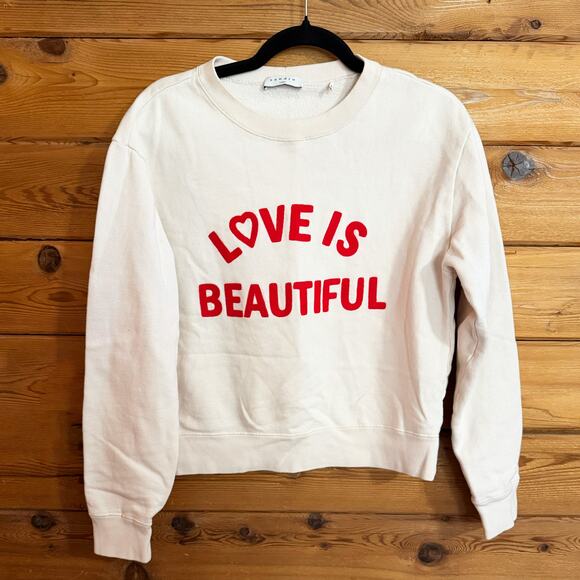 Sandro Stan Contrast Embroidered Sweatshirt size 1 Small - Picture 2 of 7